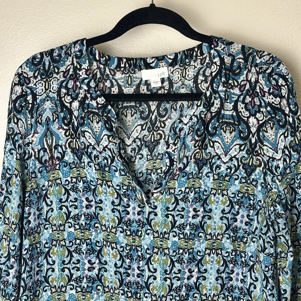J Jill Women's Large V-Neck Paisley Floral Long Sleeve Pullover Tunic Blouse - Picture 2 of 5